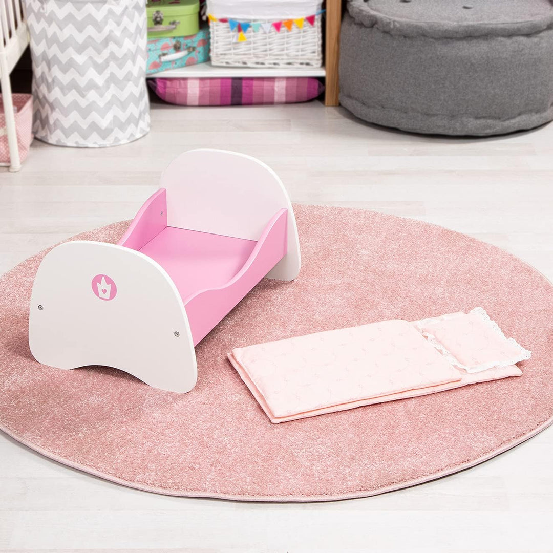 Bayer Design 54201AA Puppenbett aus Holz, mit Bettwäsche, Kissen und Bettdecke, rosa, Klein, 50 x 33