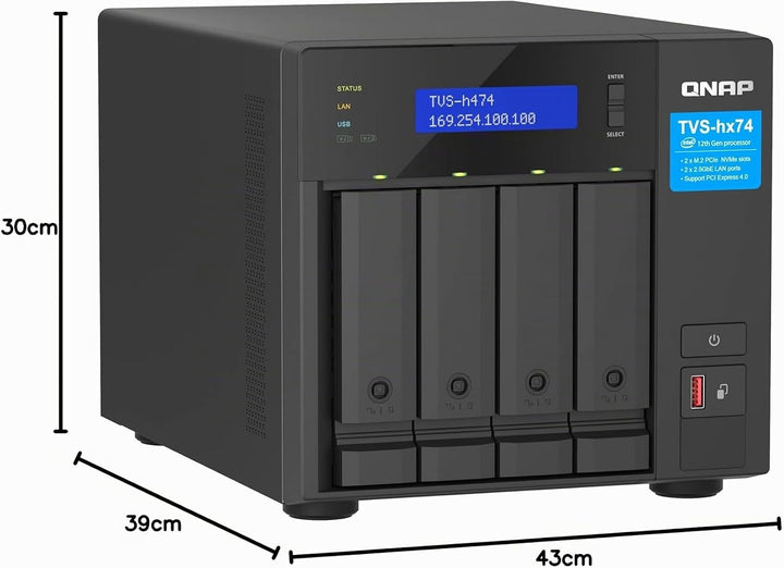 Qnap TVS-h474-PT-8G | Intel Pentium Gold Prozessor, 8 GB RAM, PCIe Gen 4, Schwarz 4-bay 8GB RAM, 4-b