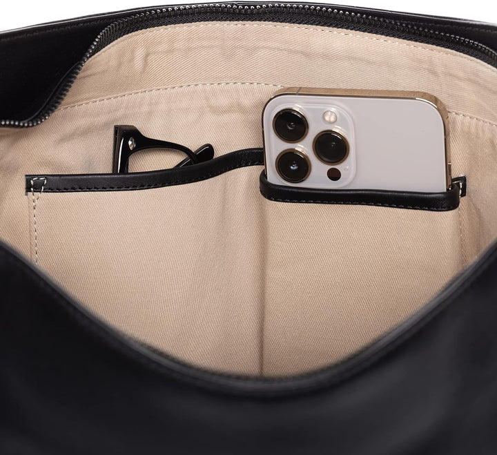 FEYNSINN BERLIN Schultertasche NURI aus Premium Leder I Handtasche für Damen I Umhängetasche schwarz