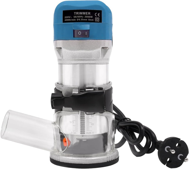 2000W Elektrischer Trimmfräser, 40.000r/min Oberfräse mit 15 Fräser-Bits Staubschutzhaube für Nuten