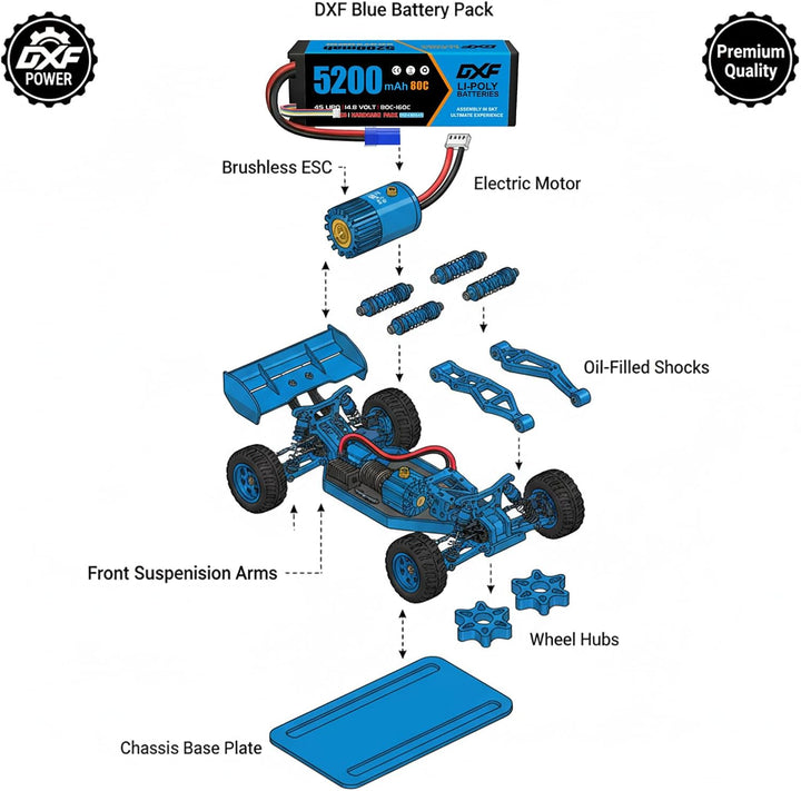 DXF 4S Lipo Akku 14.8V 80C 5200mAh RC Batterie mit EC5 Stecker für RC Car RC Truck RC Auto Boot LKW