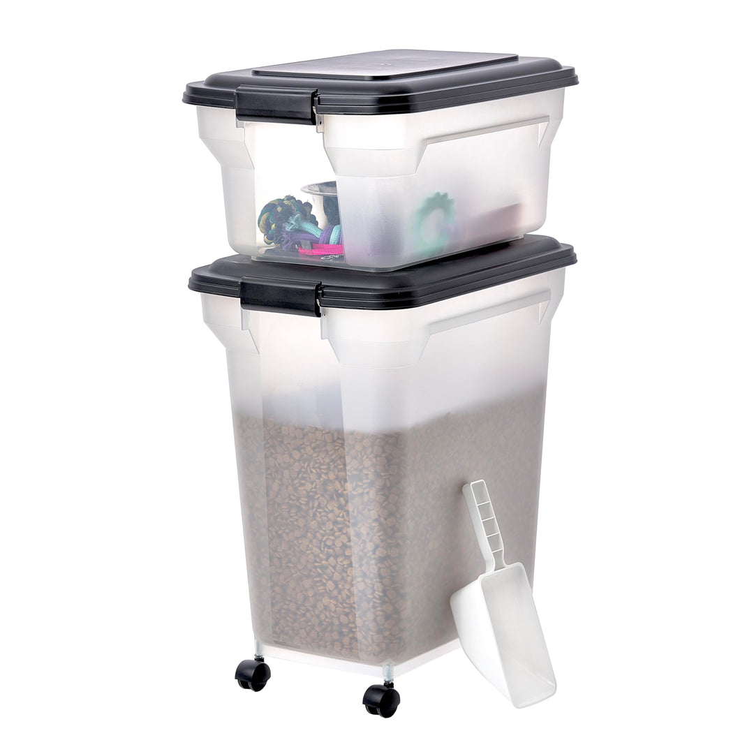 Iris Ohyama Hundefutter Aufbewahrung mit Rollen, 45L+20L, Schwarz, Luftdichte Futterbox, Trockenfutt
