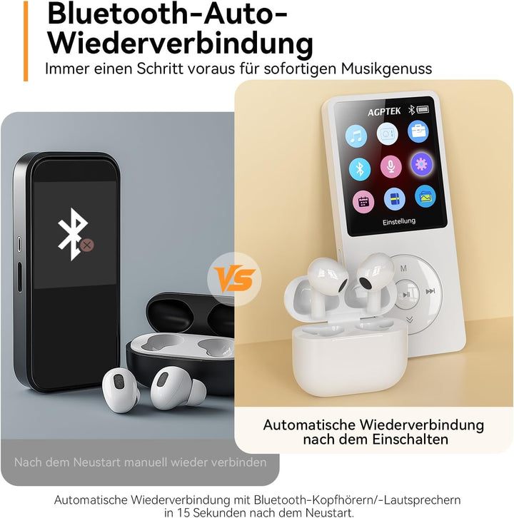 AGPTEK MP3 Player 32GB Bluetooth 5.3, 1.8 Zoll 40 Stunden Wiedergabezeit Digital Kinder MP3 Player m