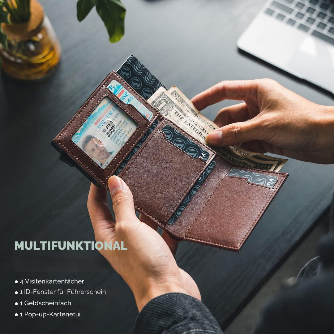 VULKIT Kreditkartenetui für Herren, Pop-up-Kartenetui, RFID-blockierendes Leder-Kartenetui mit Gelds