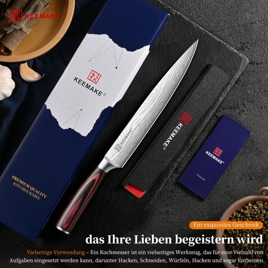 KEEMAKE Küchenmesser Fleischmesser Extrem Scharf, 20cm Profi Kochmesser aus Edelstahl mit Klingensch