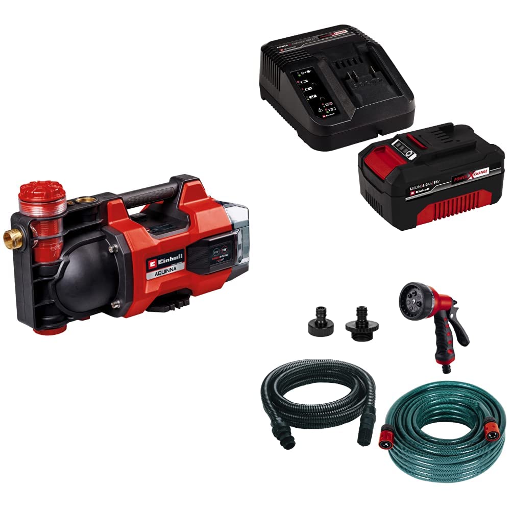 Einhell Akku-Gartenpumpe AQUINNA 18/30 F LED Power X-Change (18 V, max. 3000 L/h Fördermenge, 2 Akku