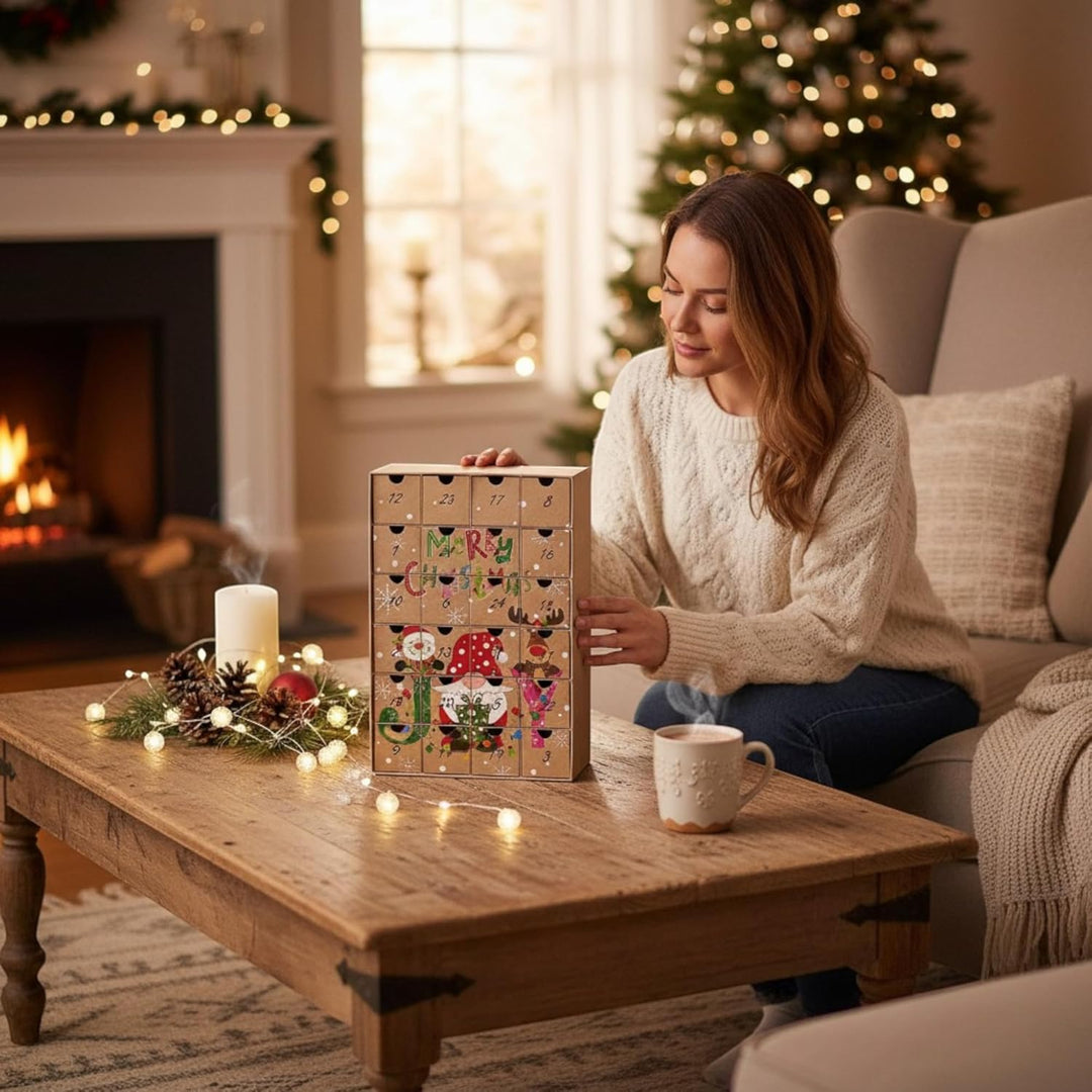 MIJOMA Adventskalender „JOY“ – 24 Boxen zum Befüllen – Wiederverwendbar aus Karton – Weihnachtskalen