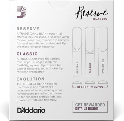 D'Addario Reserve Classic Blätter für Bb-Klarinette (Böhm) Stärke 3.0 (10 Stück) Stärke 3,0, Stärke