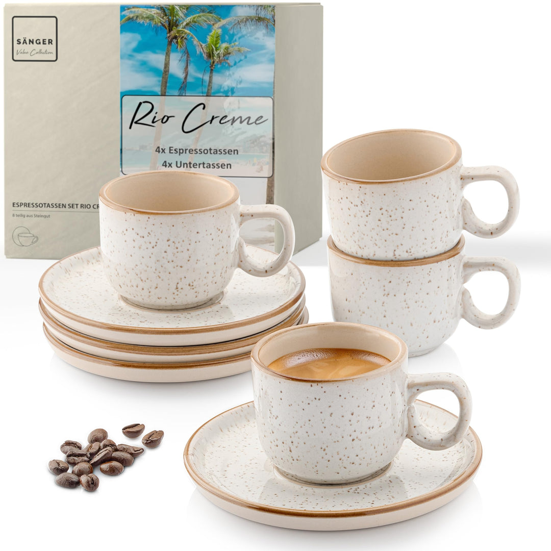 SÄNGER Rio Creme | Espressotassen Set 8 teilig, Tassen Set 4 Personen, Espresso- & Mokkatassen, krat