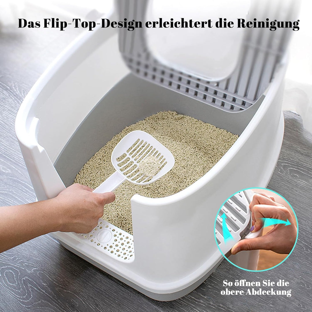 CALIYO Katzenklo mit Deckel - Anti-Geruch Katzenklo Geschlossen mit Hoher Rand, Katzentoilette mit S