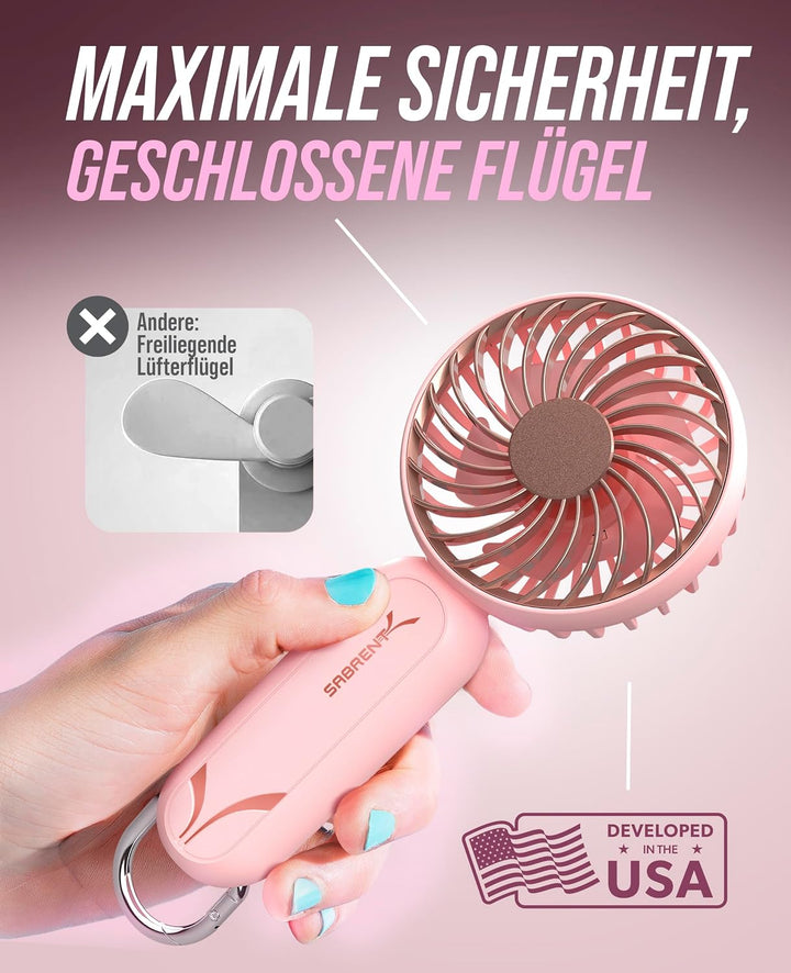 SABRENT Mini Ventilator Tragbar, Leiser USB-C Handventilator | 3 Geschwindigkeiten, bis 8h Laufzeit,