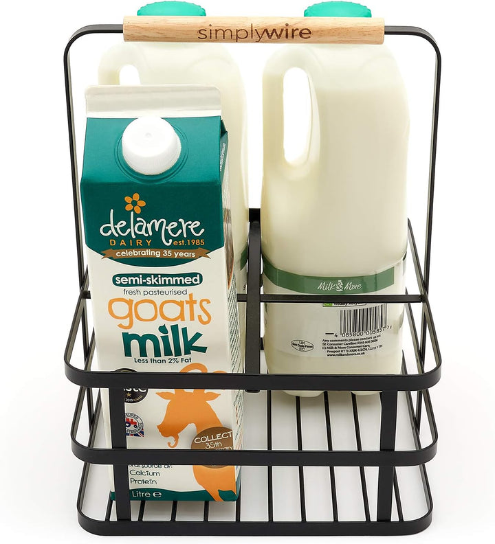simplywire – Milchflaschenhalter im Retro-Look, 4 Stück – Weinflaschenträger – Schwarzer Flachdraht