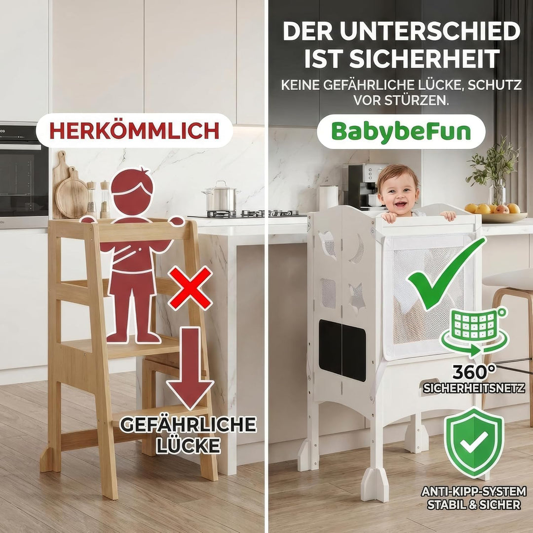 Lernturm ab 1 Jahr - Lernturm klappbar inkl. 360° Sicherheitsnetz - Extra Stabiler und massiver Lear