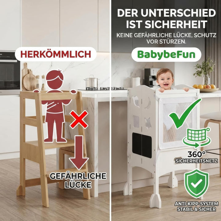 Lernturm ab 1 Jahr - Lernturm klappbar inkl. 360° Sicherheitsnetz - Extra Stabiler und massiver Lear
