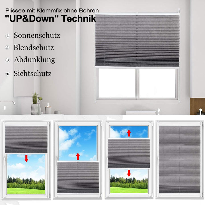 WOLTU Plissee ohne Bohren Klemmfix Faltrollo Jalousie Weiss 85x130cm (BxH), Plisseerollo Crushed Opt