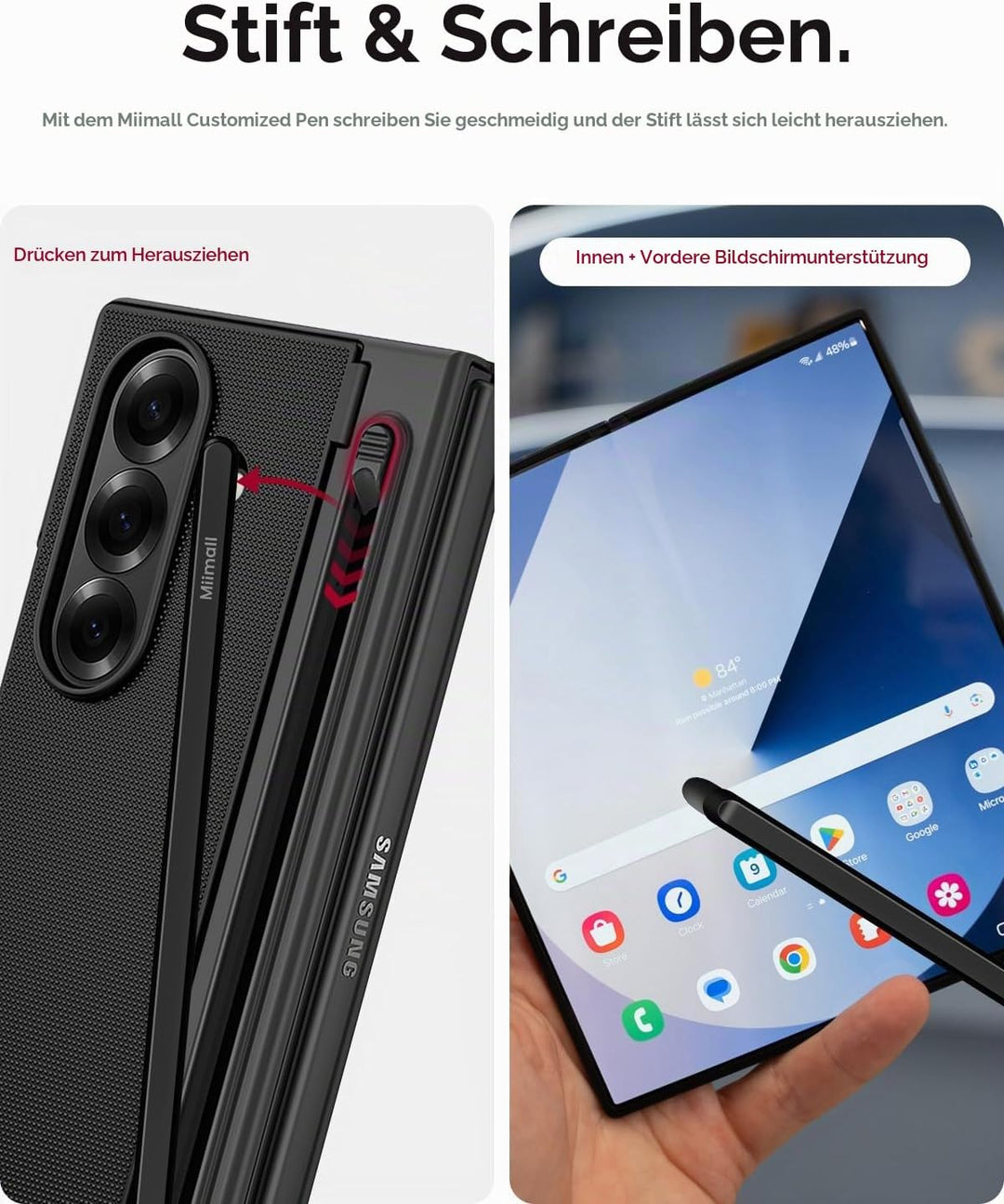Miimall Kompatibel mit Samsung Galaxy Z Fold 7 Hülle mit S-Pen &amp; Stifthalter, [HD Displayschutz] Ult