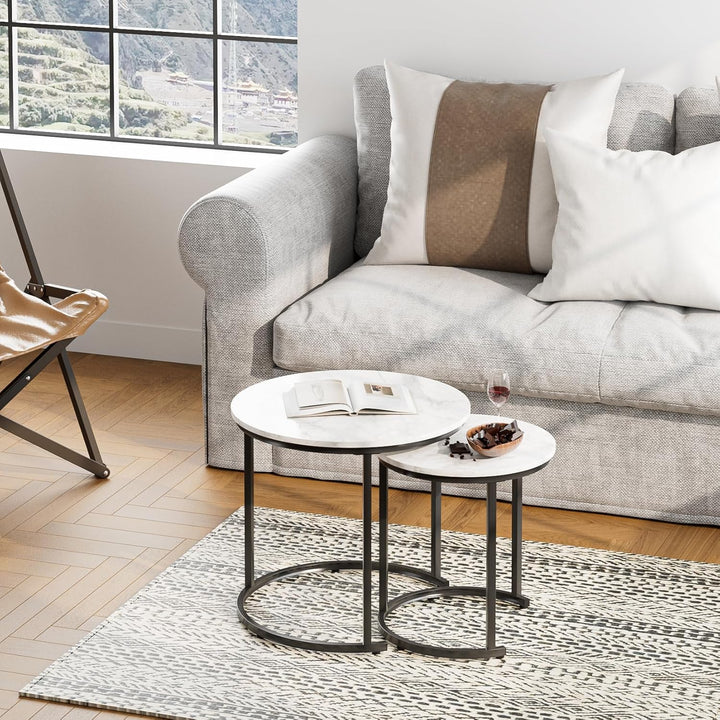 HEYZOEY Couchtisch Rund 2er Set, Wohnzimmertisch, Beistelltische Schwarz Metall, Kaffeetisch für Sof