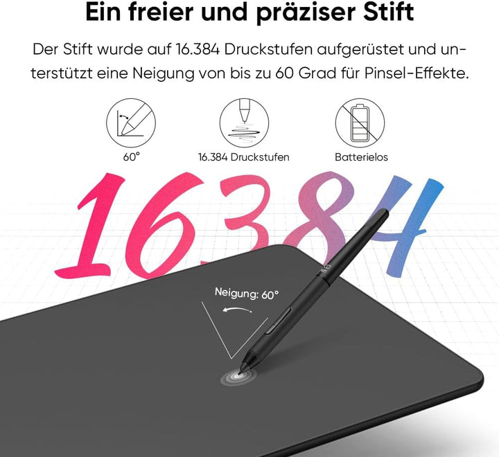XPPen Deco 01 V3 Grafiktablett, 10x6,25 Zoll, Stift Tablett mit 16K Druckstufen Stift, 60° Neigung,