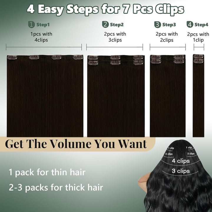 Ugeat Haarverlängerung Echthaar Clip in Extensions Echthaar Schokobraun Menschliches Haar Remy Clip