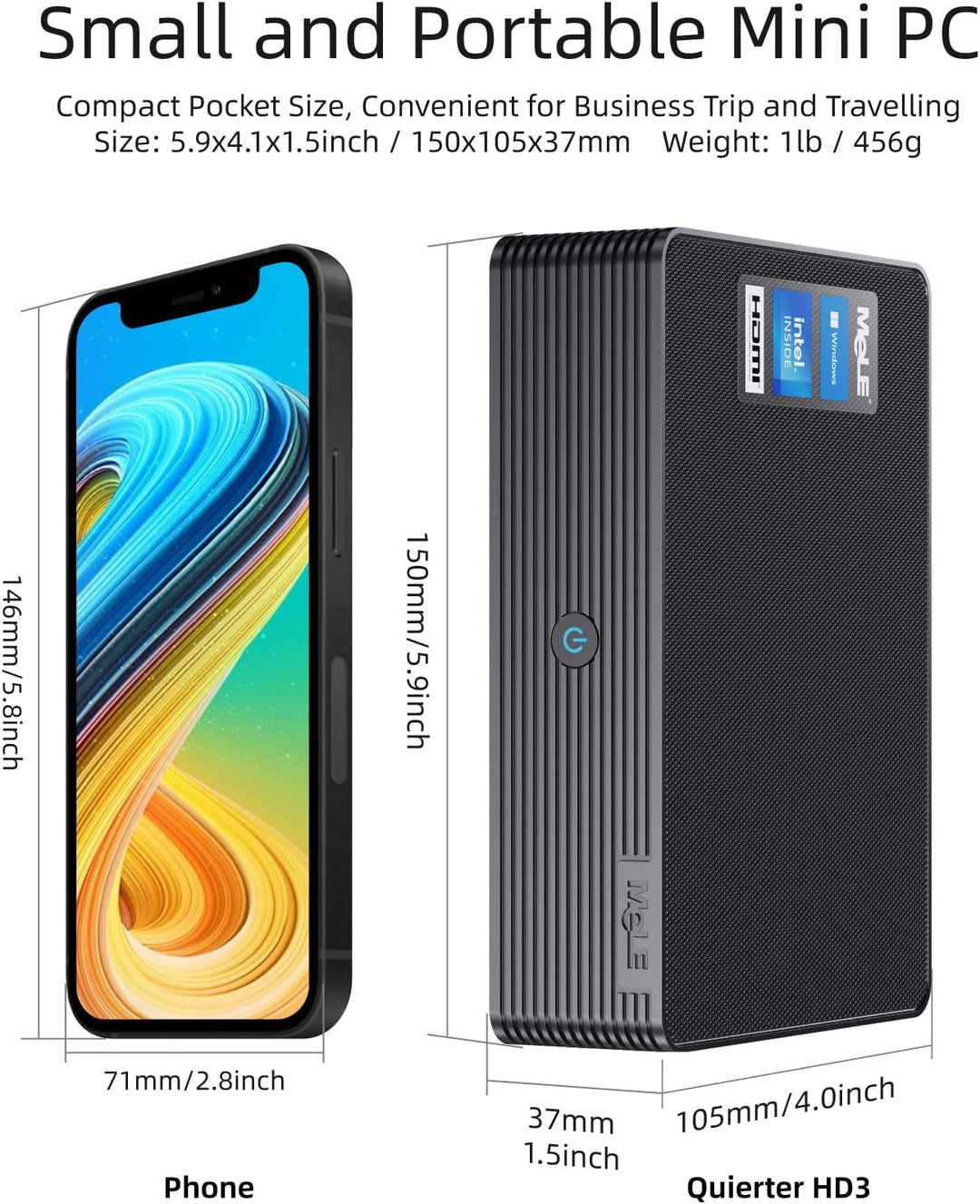 MeLE Mini PC, QuieterHD3 Celeron N5105 8GB 256GB Windows 11 Pro Mikrocomputer, Lüfterloser Kleiner D