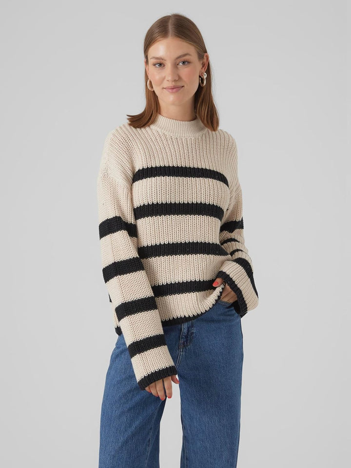 VERO MODA Female Strickpullover VMHILDA Strickpullover XL Birch/Stripes:black, XL Birch/Stripes:blac