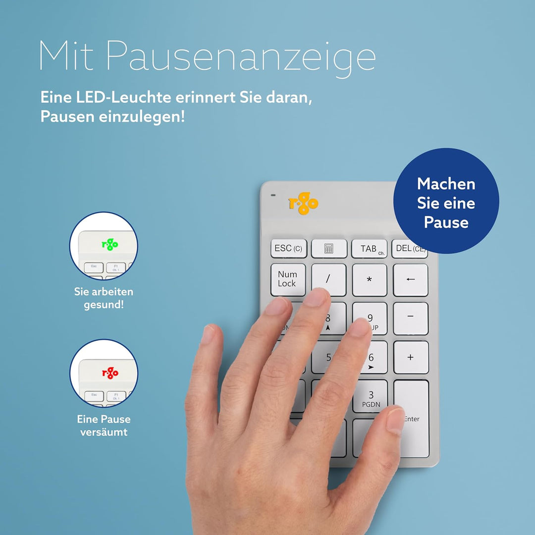 R-Go Numpad Break, Mit Anti-RSI-Software, Bluetooth kabellos Ziffernblock, Numerische Tastatur für C