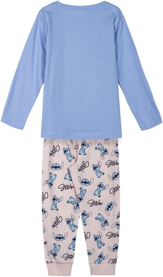 Disney Lilo und Stitch Mädchen-Schlafanzug, Grösse 128-164, hellblaues Oberteil mit Stitch, rosa Hos