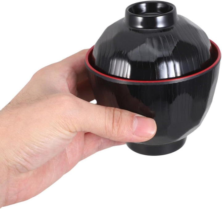 Supvox Japanische Reisschalen mit Deckel 2 Stück 180ml aus Kunststoff | Schwarz, Mikrowellengeeignet