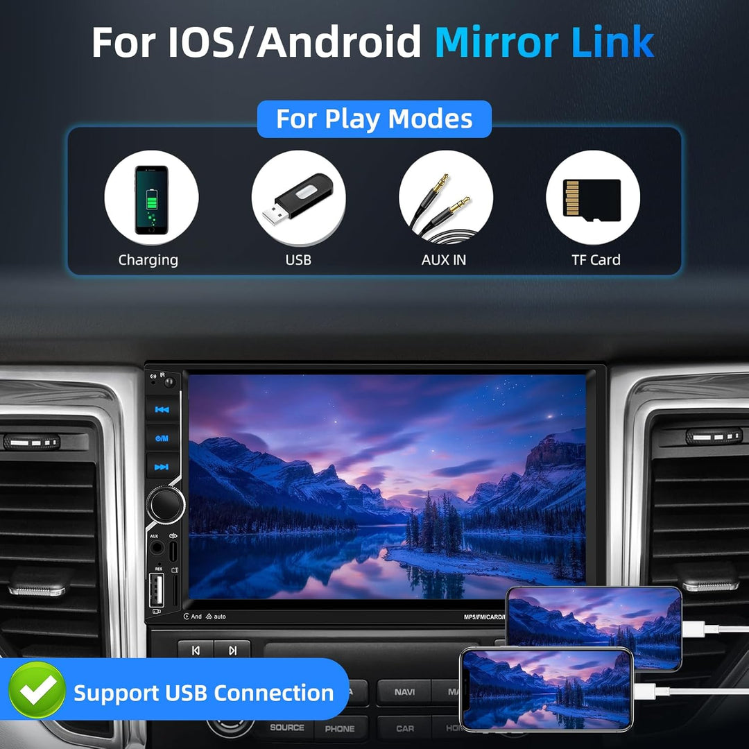 2 Din Carplay Car Stereo Bluetooth 5.1, 7 Zoll HD Touchscreen Autoradio Android Auto, Unterstützung