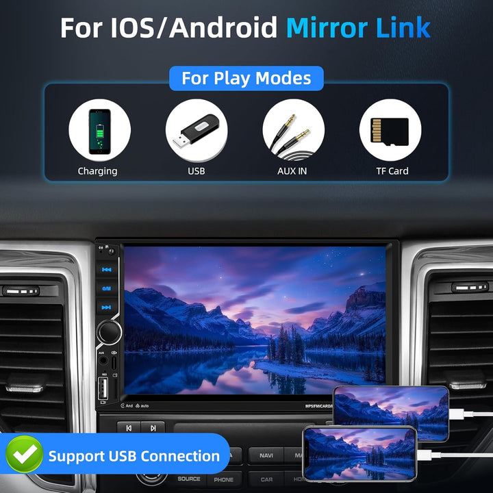 2 Din Carplay Car Stereo Bluetooth 5.1, 7 Zoll HD Touchscreen Autoradio Android Auto, Unterstützung