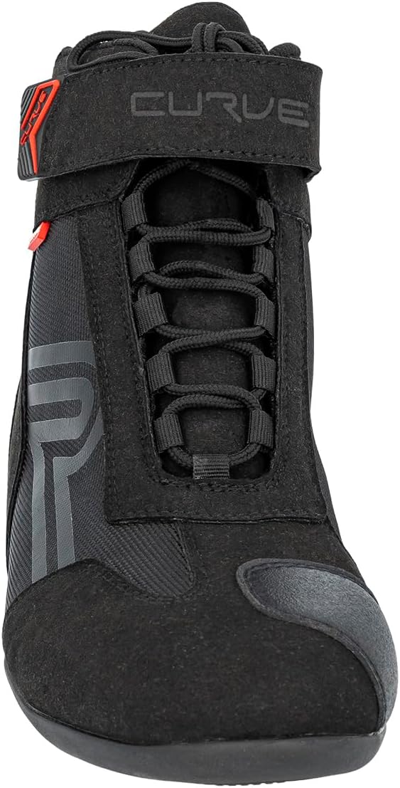 CURVE Radium Motorradstiefel, Schwarz, Micro Amara, Verstärkung und Ferse, rote und reflektierende D