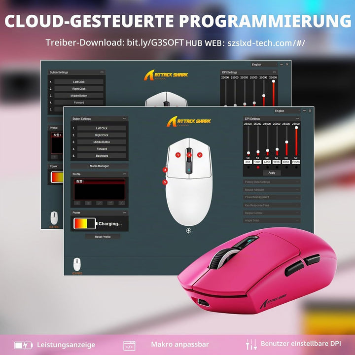 MAMBASNAKE x ATTACK SHARK G3PRO Gaming-Maus mit Magnetischer Ladestation, BT/2.4G Wireless/Kabel, Pi