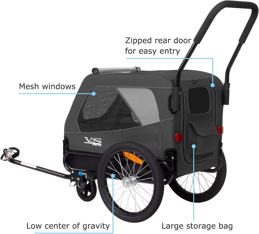 Tiggo VS Pets Medium Hundeanhänger & Buggy 2in1 Fahrradanhänger Hundebuggy Jogger 80204 Grau, Grau