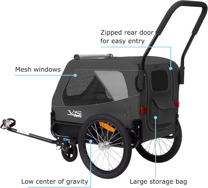 Tiggo VS Pets Medium Hundeanhänger & Buggy 2in1 Fahrradanhänger Hundebuggy Jogger 80204 Grau, Grau