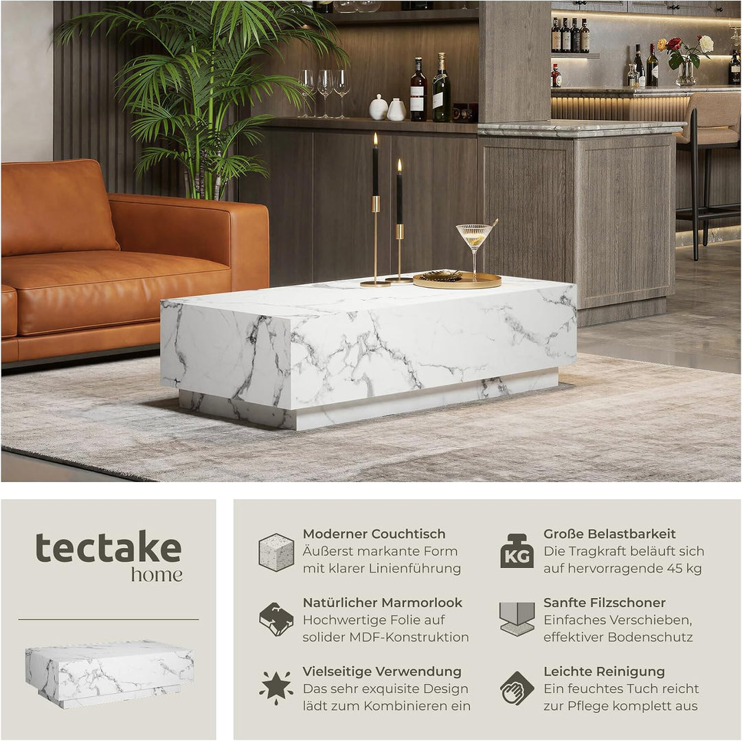 tectake® Couch Tisch, Room Decor in Marmor Optik, Tisch Wohnzimmer, moderner Couchtisch, Beistelltis