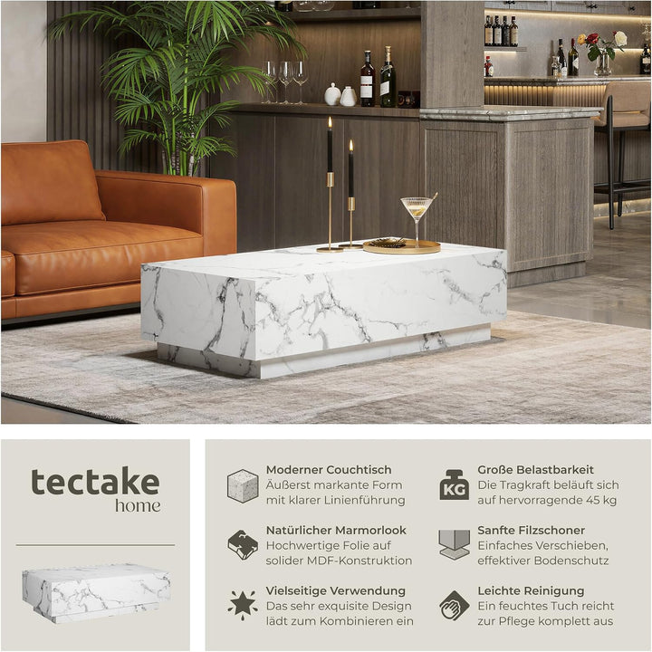 tectake® Couch Tisch, Room Decor in Marmor Optik, Tisch Wohnzimmer, moderner Couchtisch, Beistelltis