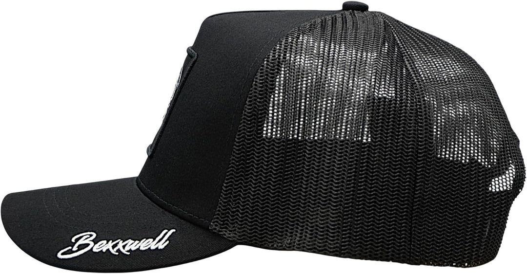 Bexxwell Trucker Cap schwarz mit Logo-Patch (optimale Passform, Kappe, Black, Truckercap, Logo, Cap,