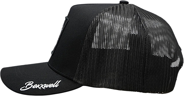 Bexxwell Trucker Cap schwarz mit Logo-Patch (optimale Passform, Kappe, Black, Truckercap, Logo, Cap,