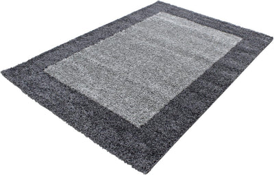 HomebyHome Teppich Wohnzinmer Shaggy Hochflor Grau Rechteckig 200x290 cm Bordüre (200x300 cm) - Flau