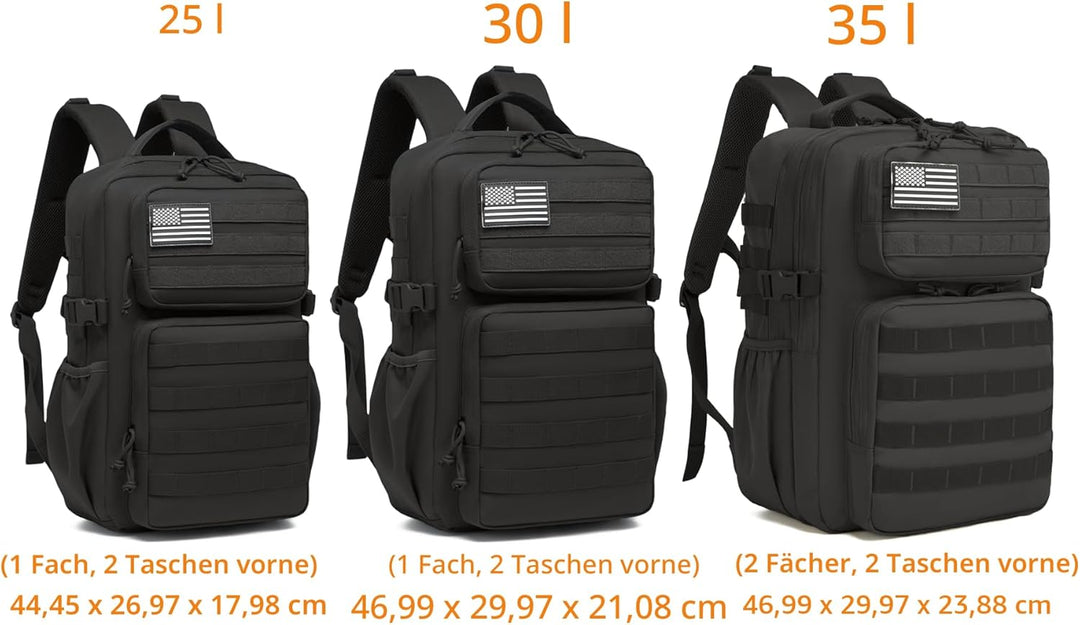 Wotony Taktischer Militärrucksack für Herren, wasserdicht, 3-Tage-Angriffsrucksack, Molle-Tasche mit