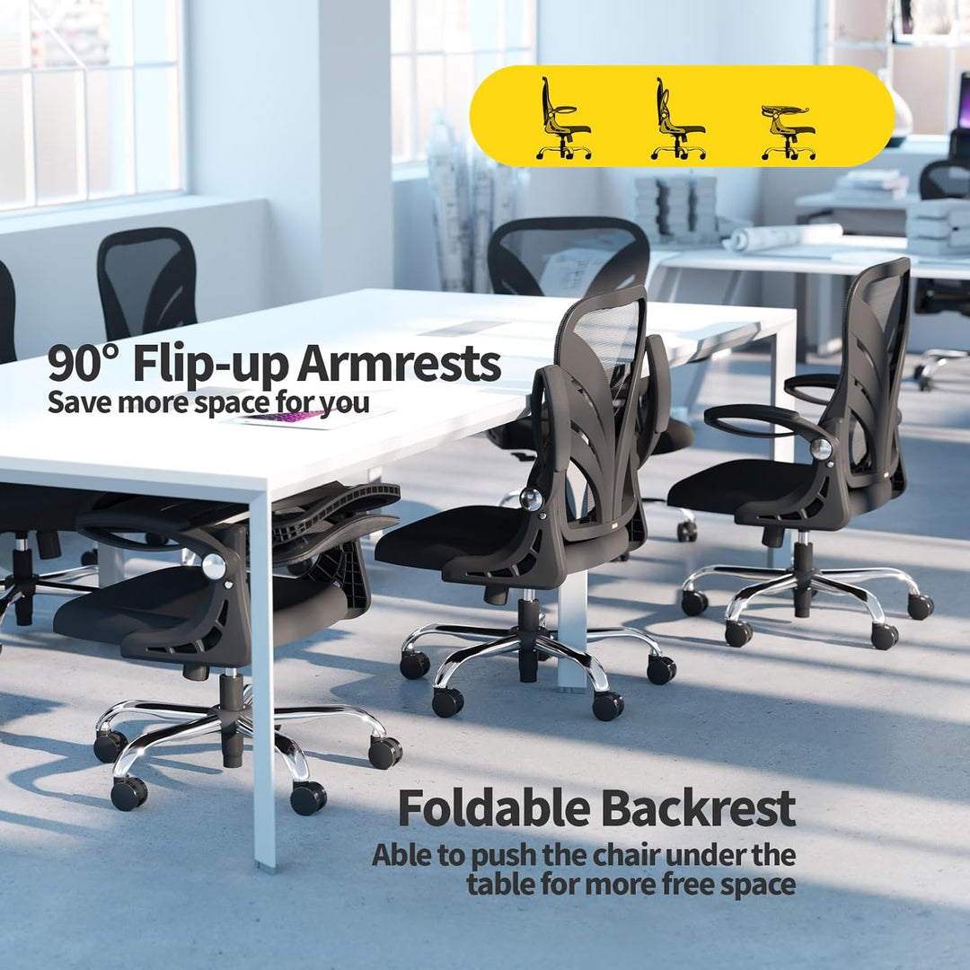HOLLUDLE Ergonomischer Bürostuhl mit Klappbarer Rückenlehne, Schreibtischstuhl mit Erweitertem Sitz(