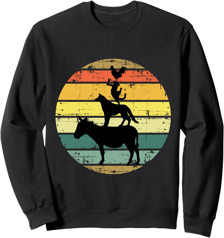 Retro Gestapelte Nutztiere Vintage Sonnenuntergang Farben Sweatshirt