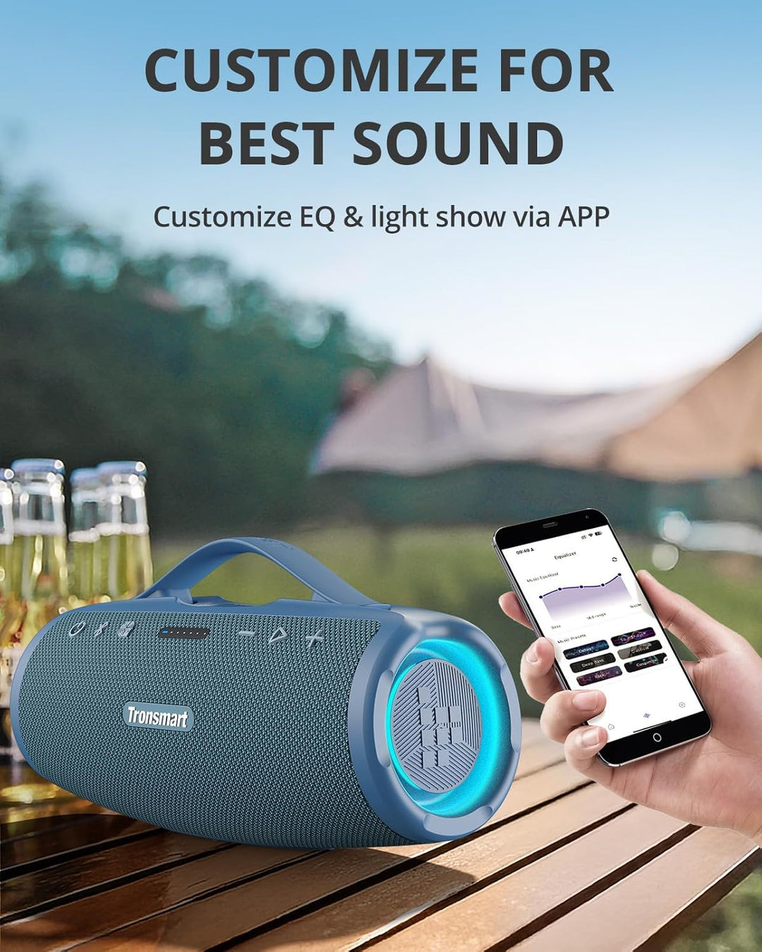 Tronsmart Mirtune S100 Bluetooth Lautsprecher, IPX7 wasserdicht, 5.3 Bluetooth, 20 Stunden Lange Akk