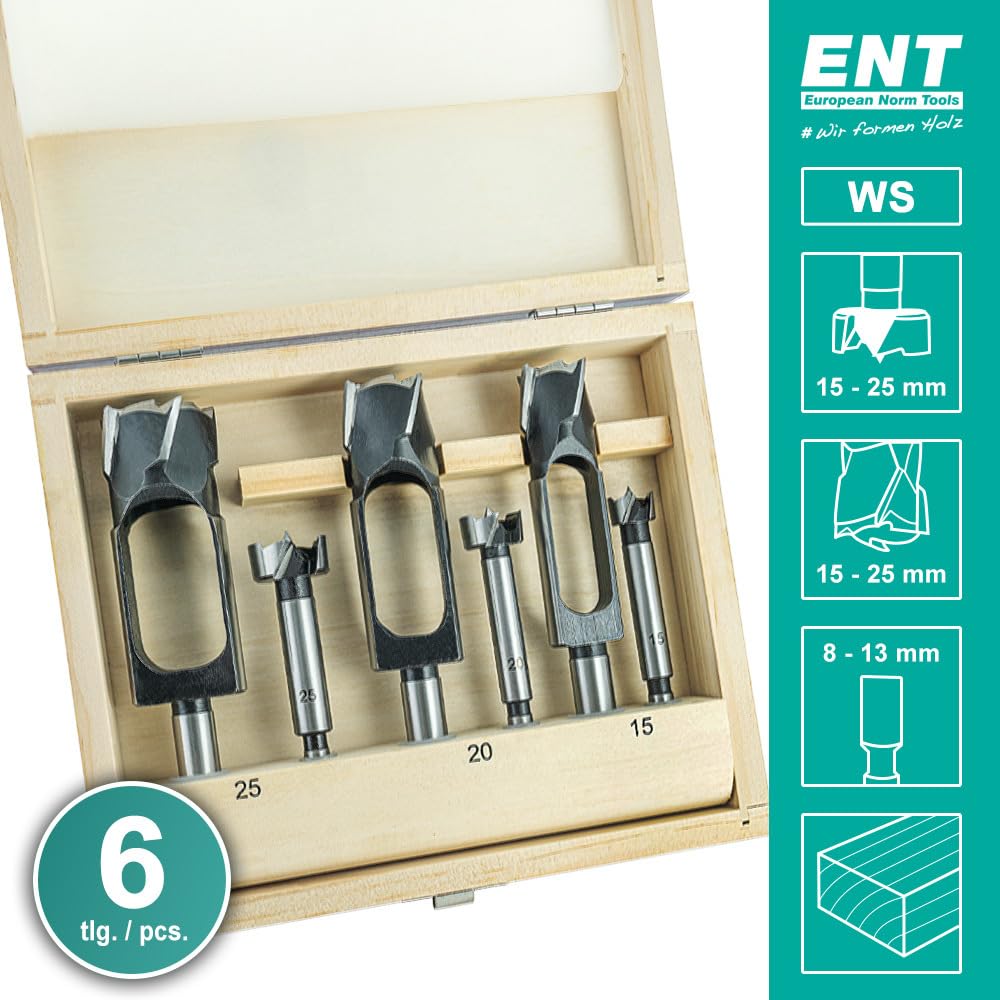 ENT 09151 6-tlg. Zapfenschneider und Forstnerbohrer Set WS - Ø 15-20-25 mm - für Verbinder, Dübel un