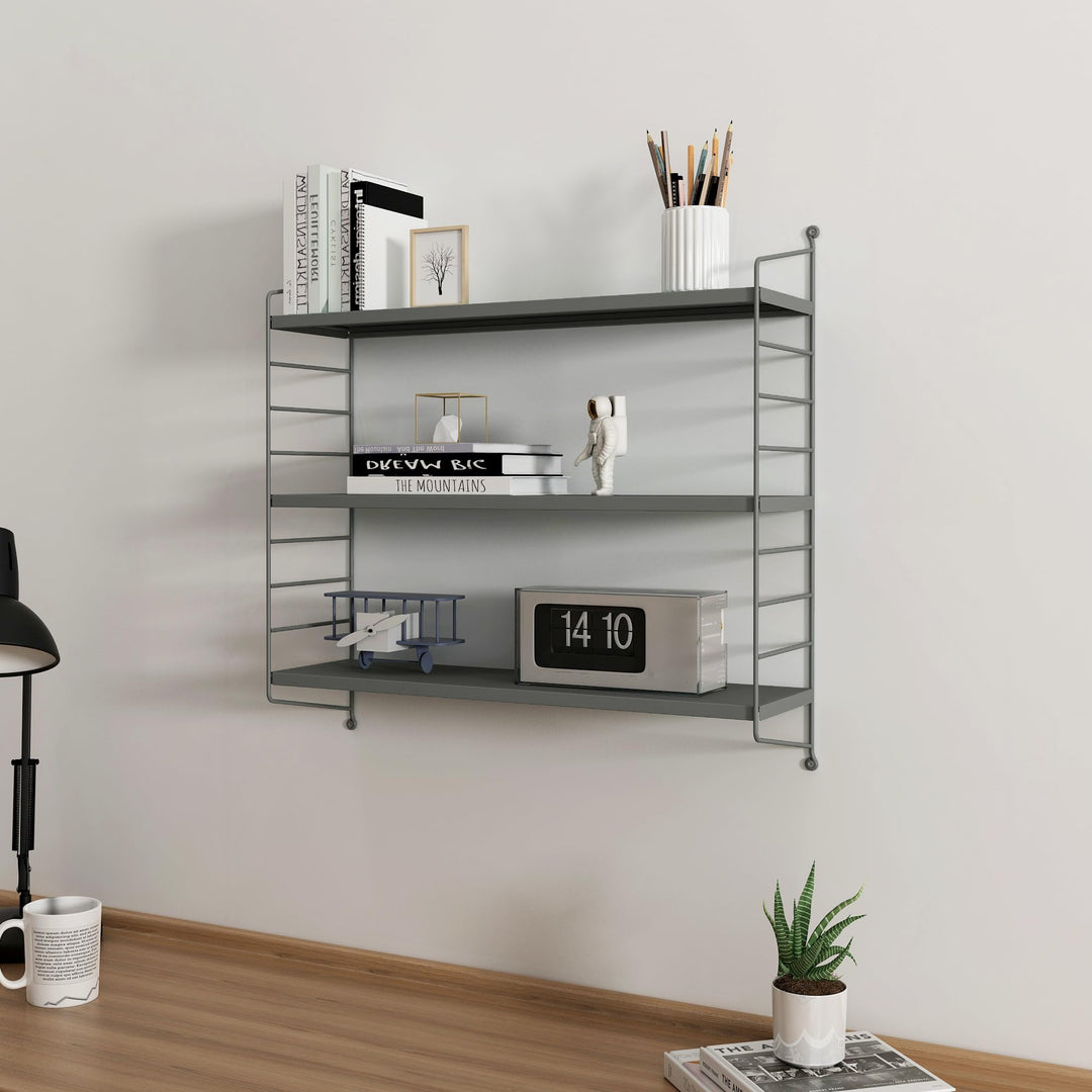 [en.casa] Modulares Wandregal Strängnäs Metallregal Anthrazit Hängeregal mit 3 Regalböden Badregal K