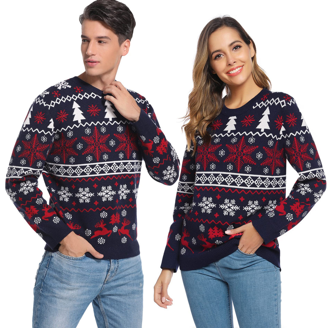 Litherday Weihnachtspullover Herren Damen Christmas Sweater mit Rentiermuster Strickpulli Langarm Wa