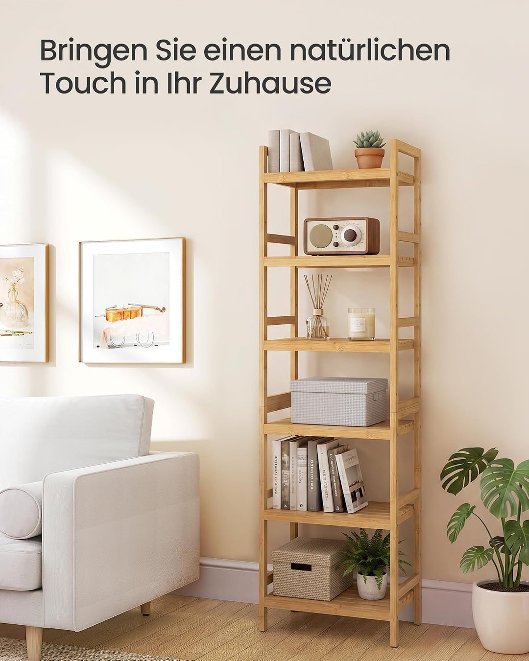 SONGMICS Bambus Regal, Küchenregal, Badregal, Bücherregal, Standregal mit 6 Ablagen, 43 x 30 x 173 c