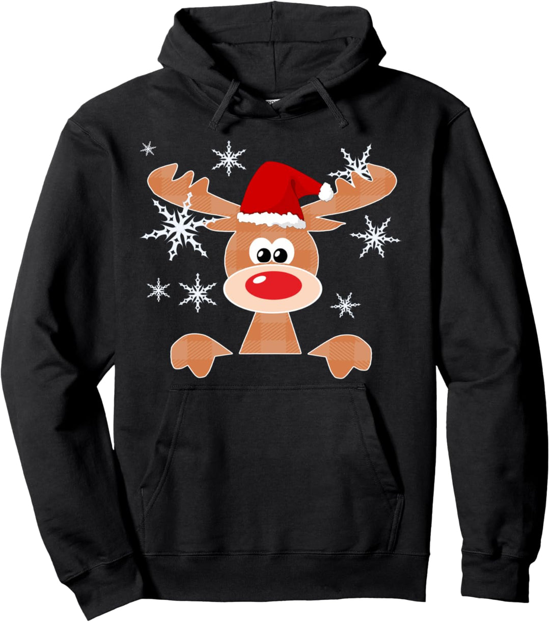 Rentier mit Weihnachtsmütze xmas Pullover Hoodie