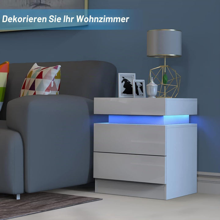 Lvhecforhm Nachtschrank Weiss, Hochglanz Nachttisch, Modern Nachttisch 2 Schubladen, Nachtischschrän