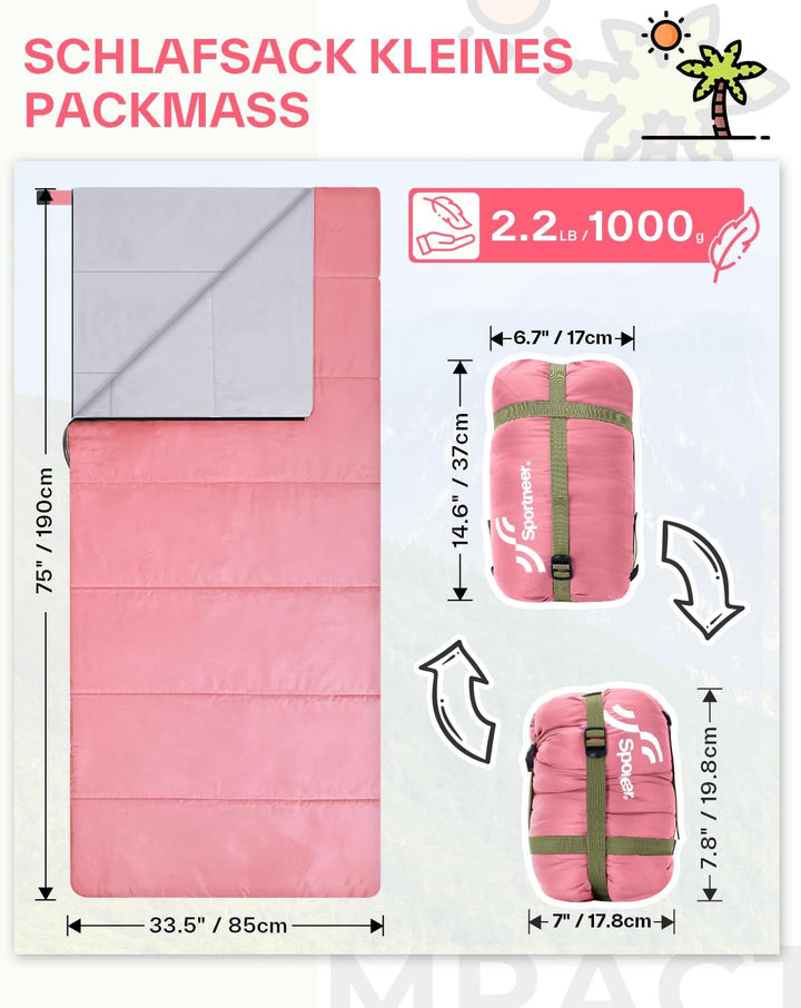 Schlafsack Sommer Schläfsack: Sportneer Warmes Sommer Schlafsacke Tragbar Leicht Wasserdicht Sleepin